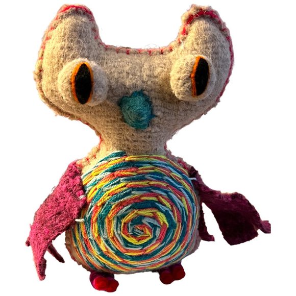 NWOT Wool Owl Folk Art Handmade, Handstitched Artisanal Decor Toy Charming Boho - Picture 3 of 11